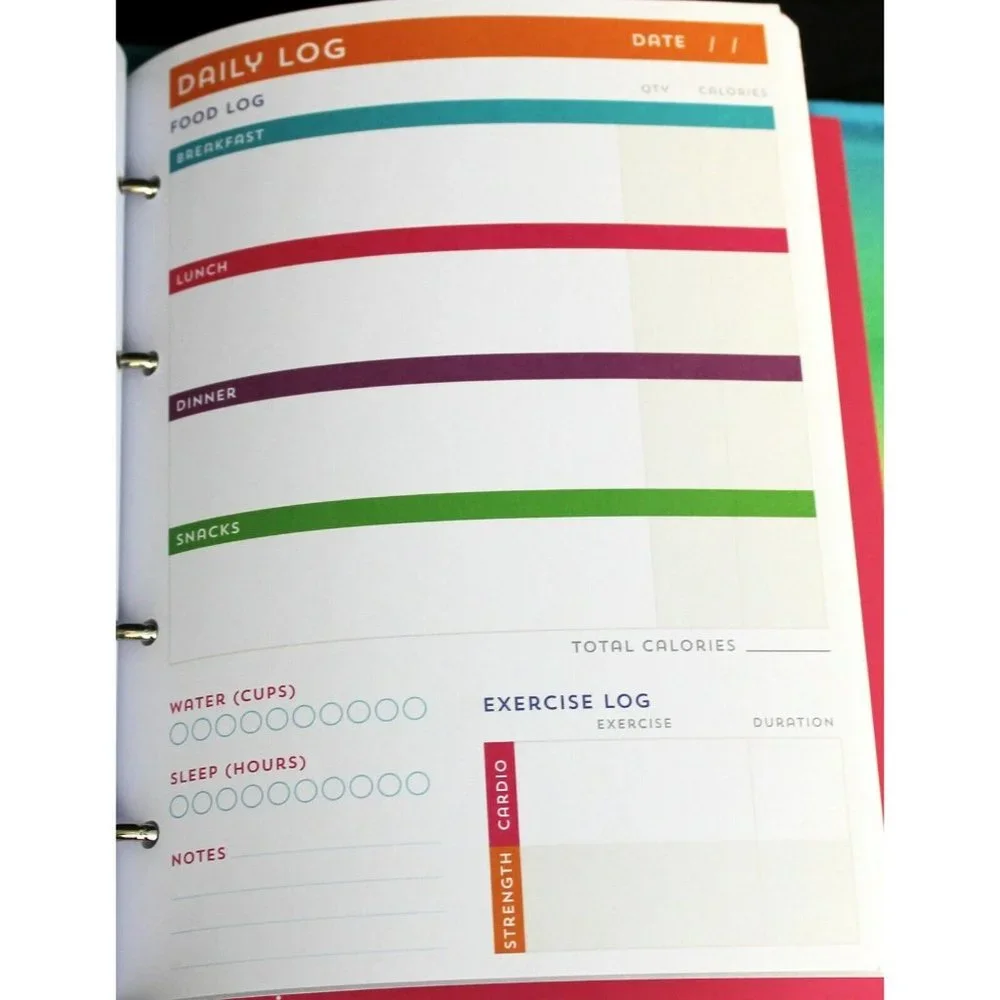 Recollections Fitness and Nutrition Planner Rainbow Colored 4 Ring Calendar Note